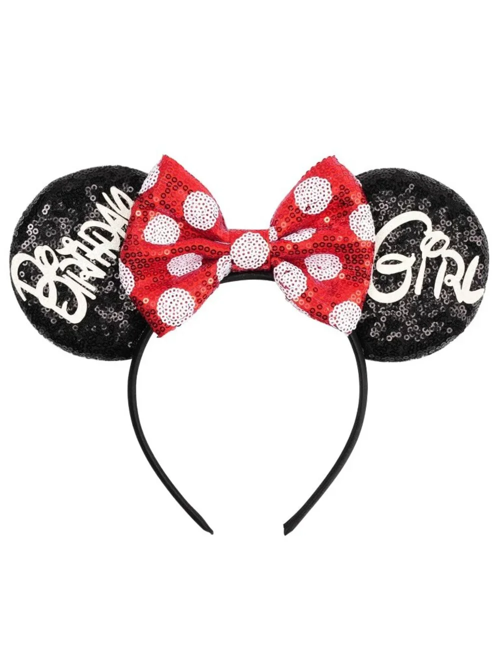 Women Red&black Polyester Sparkle Sequin Mickey Mouse Hair Bow Handmade Headband